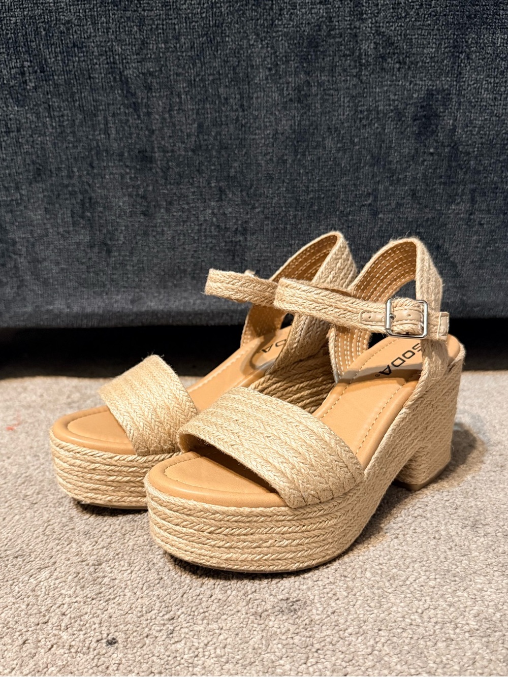 Soda Castle Cream Espadrilles Ankle Strap Chunky Heels Size 6.5